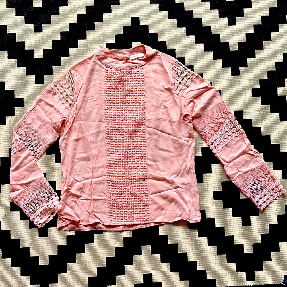 Pink long sleeve top with lace detail